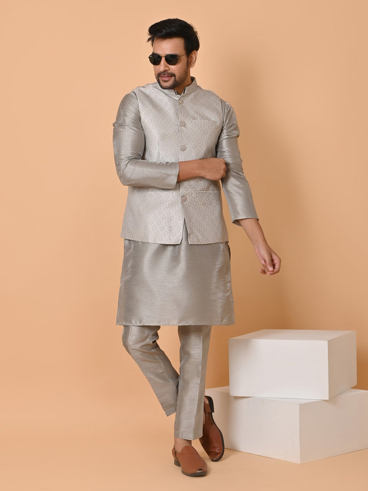 Geometric Grey Jacket Kurta Set