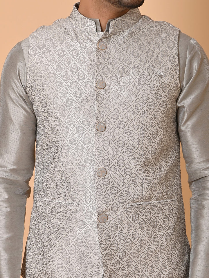 Geometric Grey Jacket Kurta Set