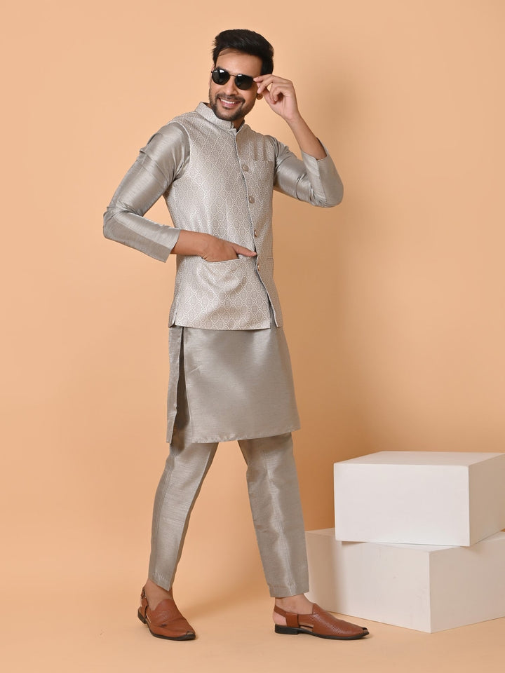 Geometric Grey Jacket Kurta Set