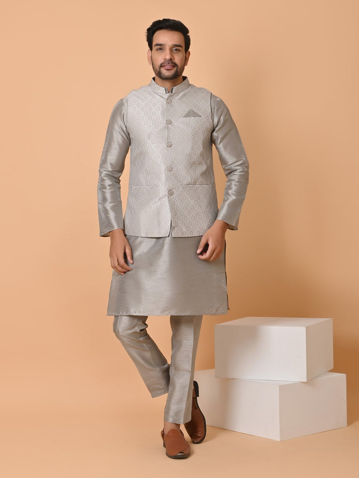 Geometric Grey Jacket Kurta Set