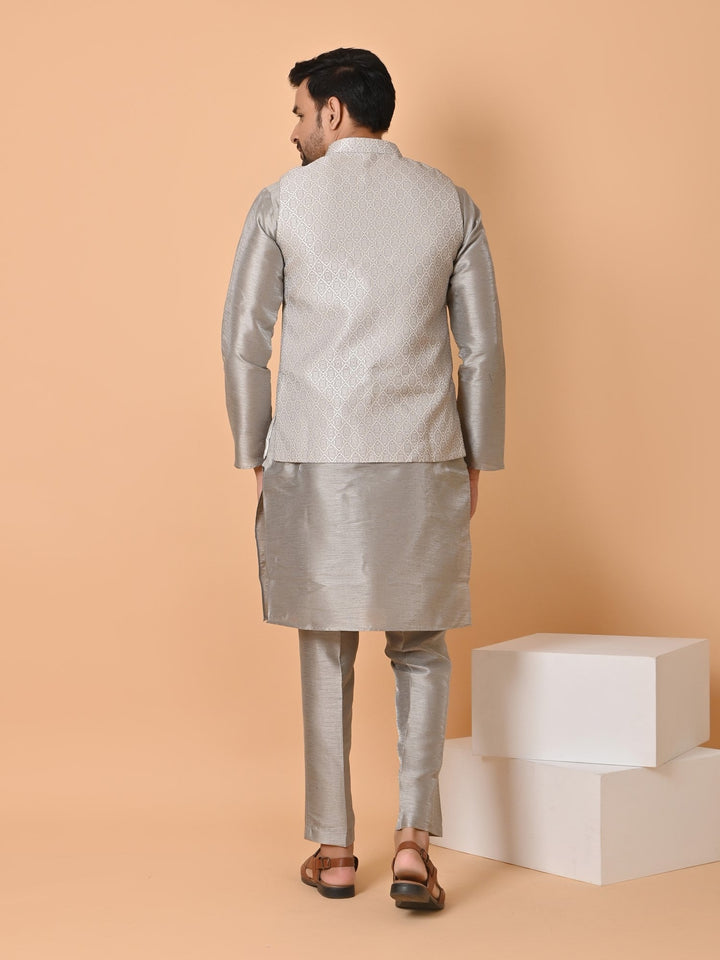 Geometric Grey Jacket Kurta Set