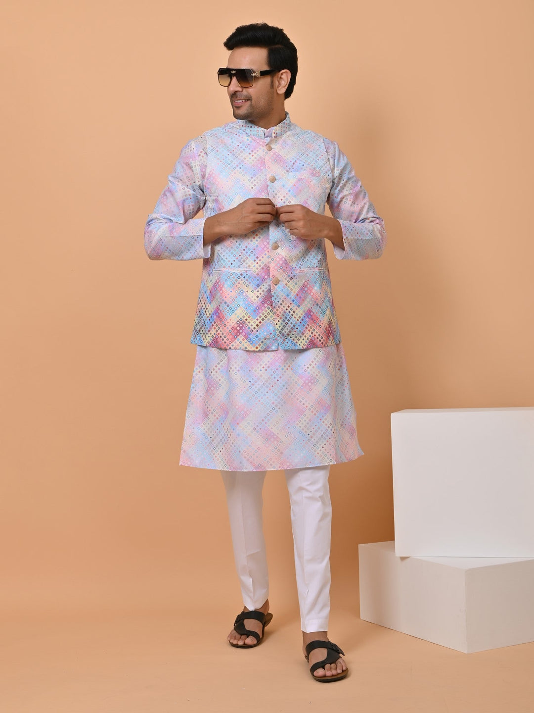 Bandhani Multi Jacket Kurta Set