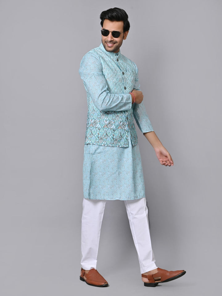 Textured Green Jacket Kurta Set