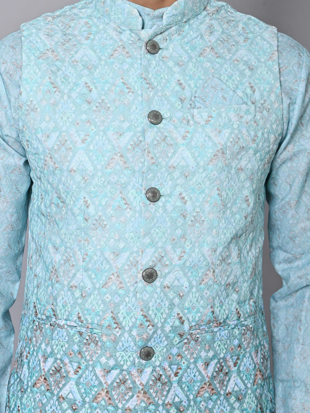 Textured Green Jacket Kurta Set