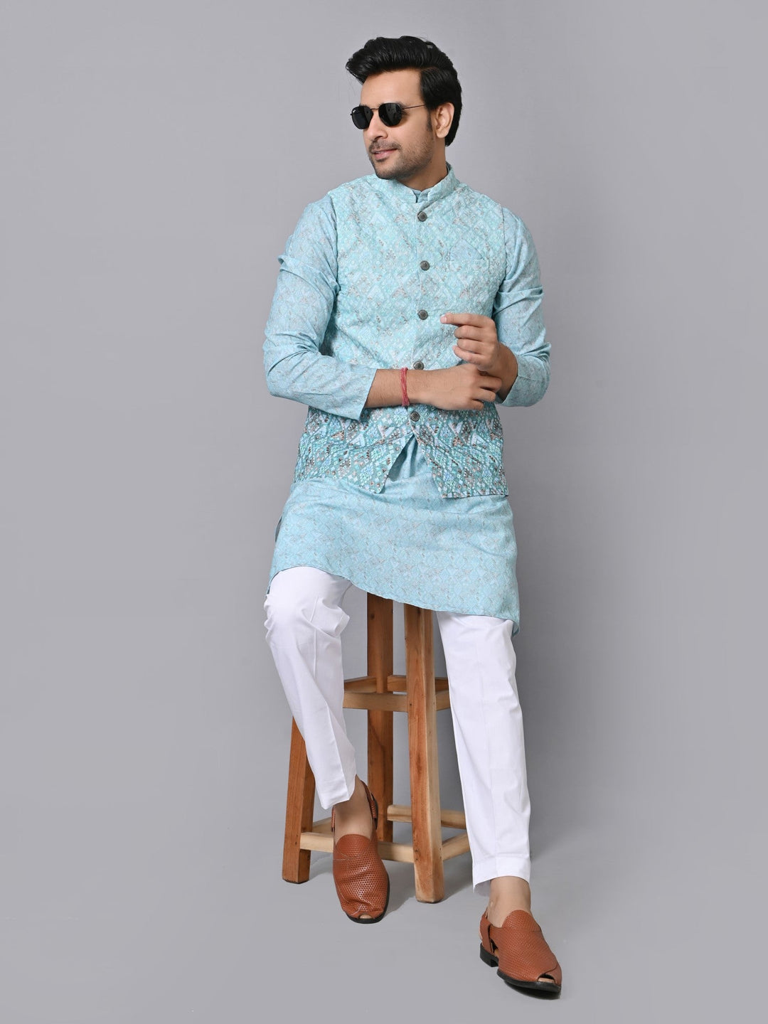 Textured Green Jacket Kurta Set