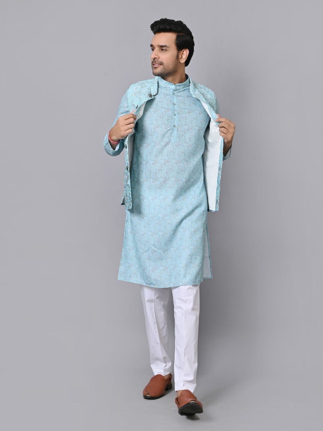 Textured Green Jacket Kurta Set