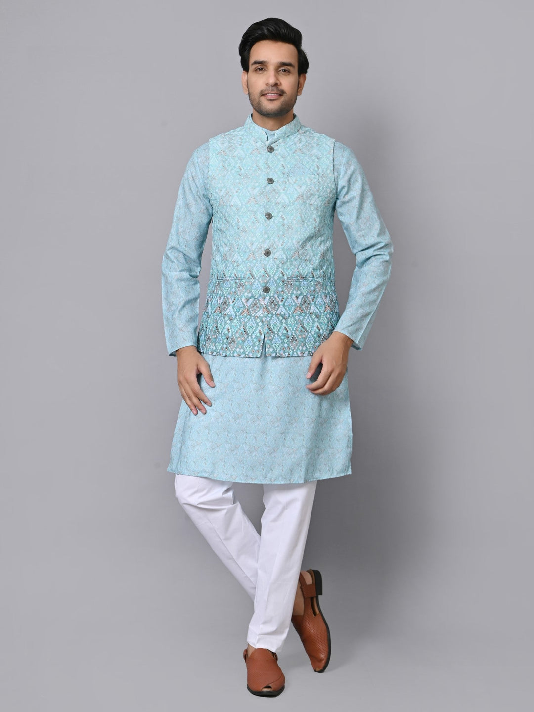 Textured Green Jacket Kurta Set