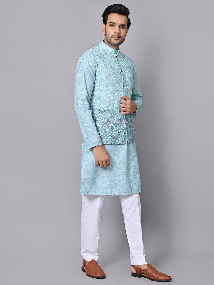 Textured Green Jacket Kurta Set