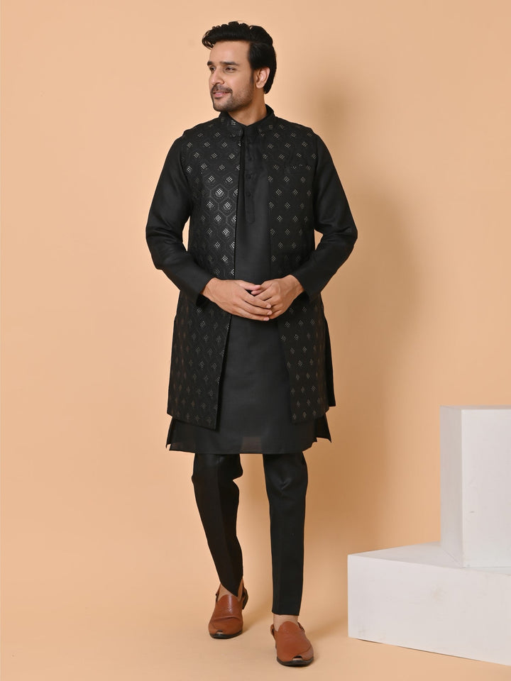 Sequence Black Long Jacket Kurta Set