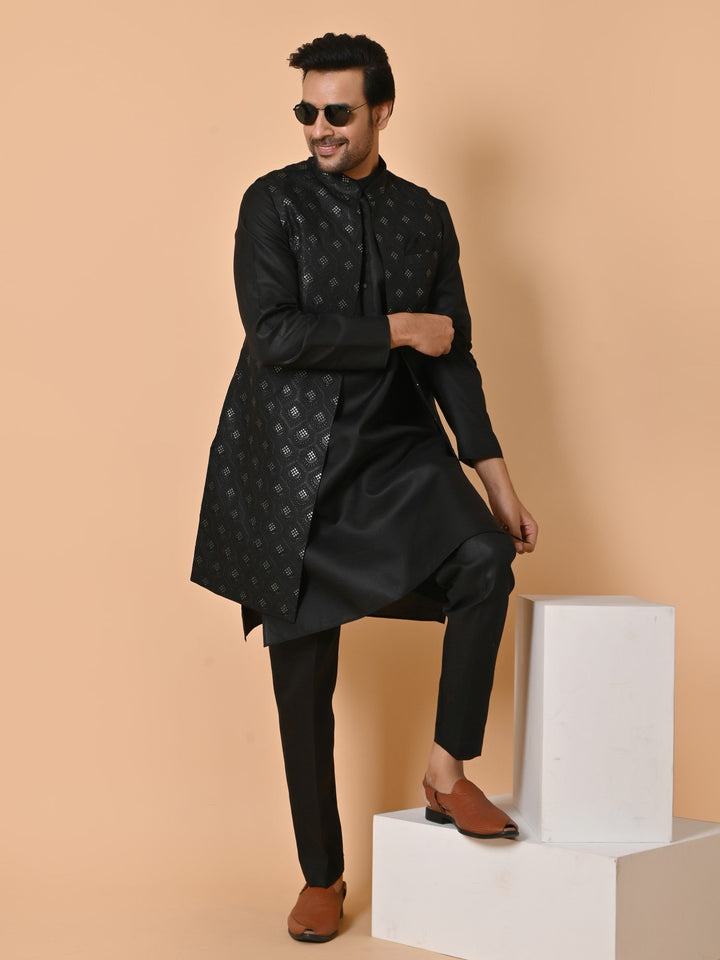 Sequence Black Long Jacket Kurta Set