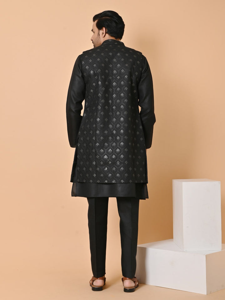 Sequence Black Long Jacket Kurta Set