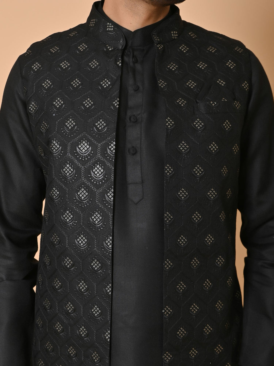 Sequence Black Long Jacket Kurta Set