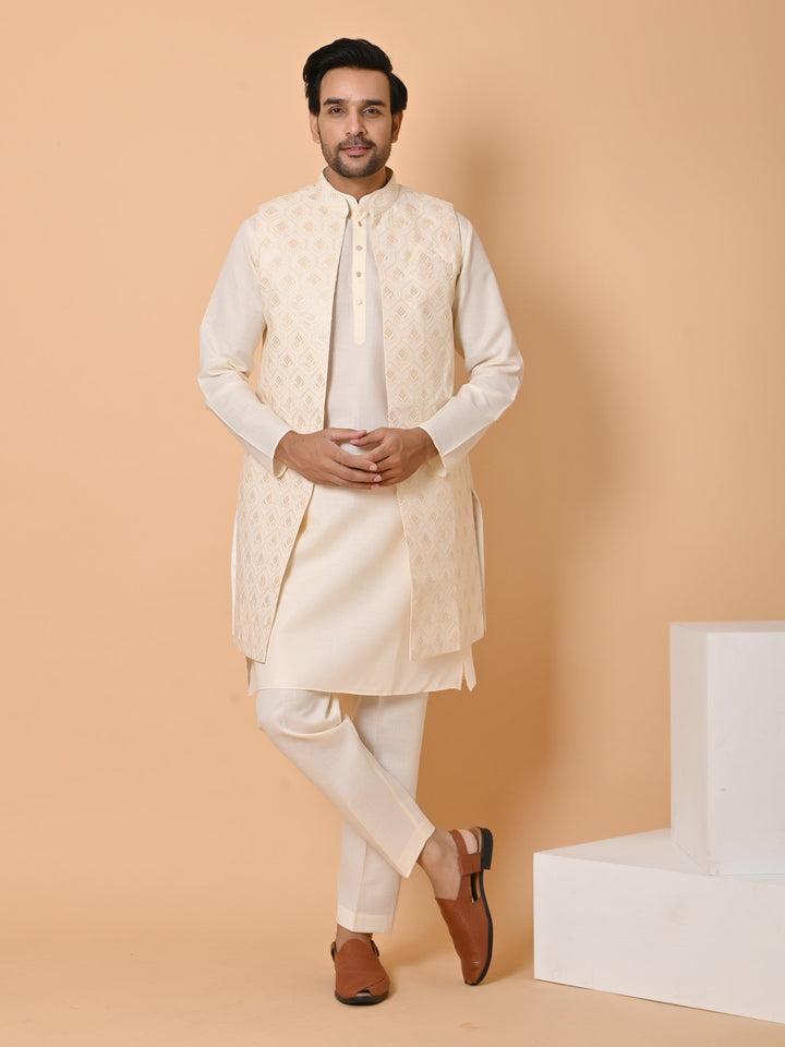 Sequence Cream Long Jacket Kurta Set