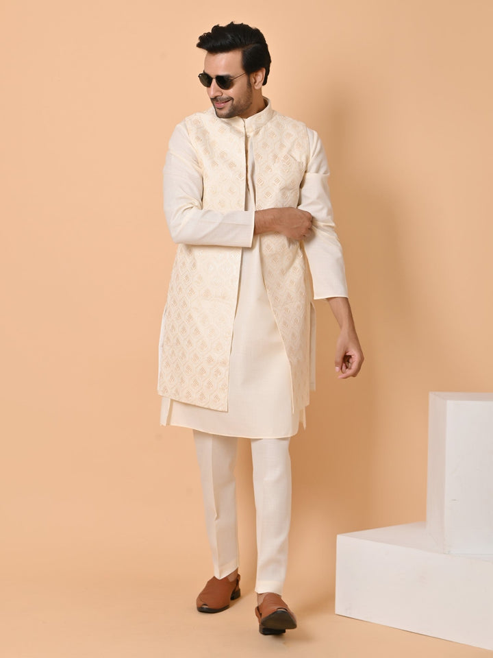 Sequence Cream Long Jacket Kurta Set