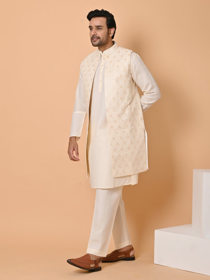 Sequence Cream Long Jacket Kurta Set