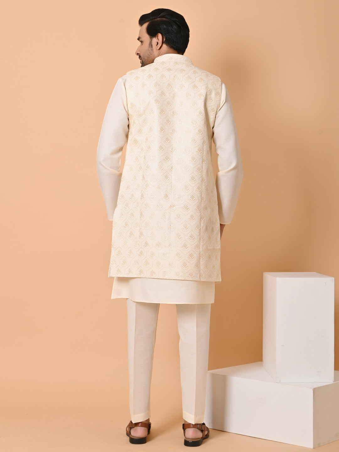 Sequence Cream Long Jacket Kurta Set