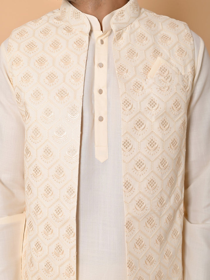 Sequence Cream Long Jacket Kurta Set