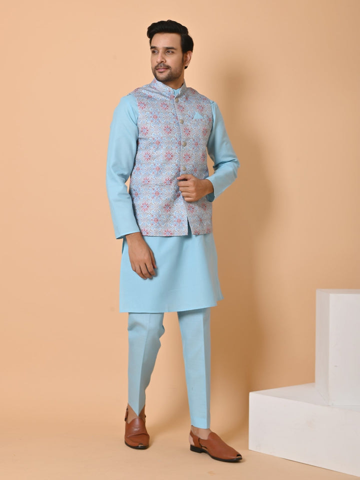 Geometric Blue Jacket Kurta Set