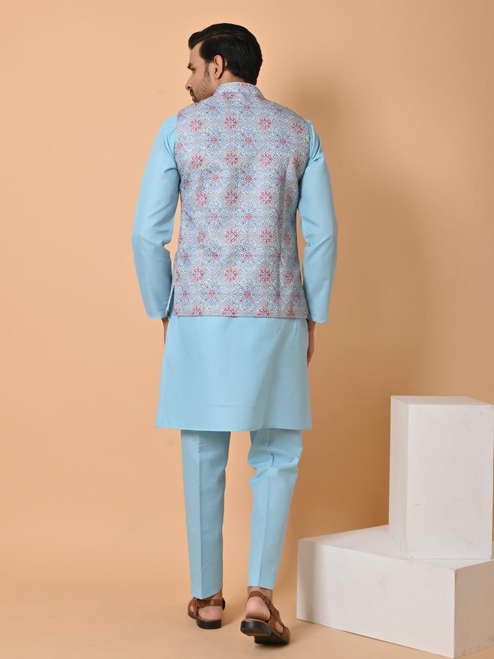 Geometric Blue Jacket Kurta Set