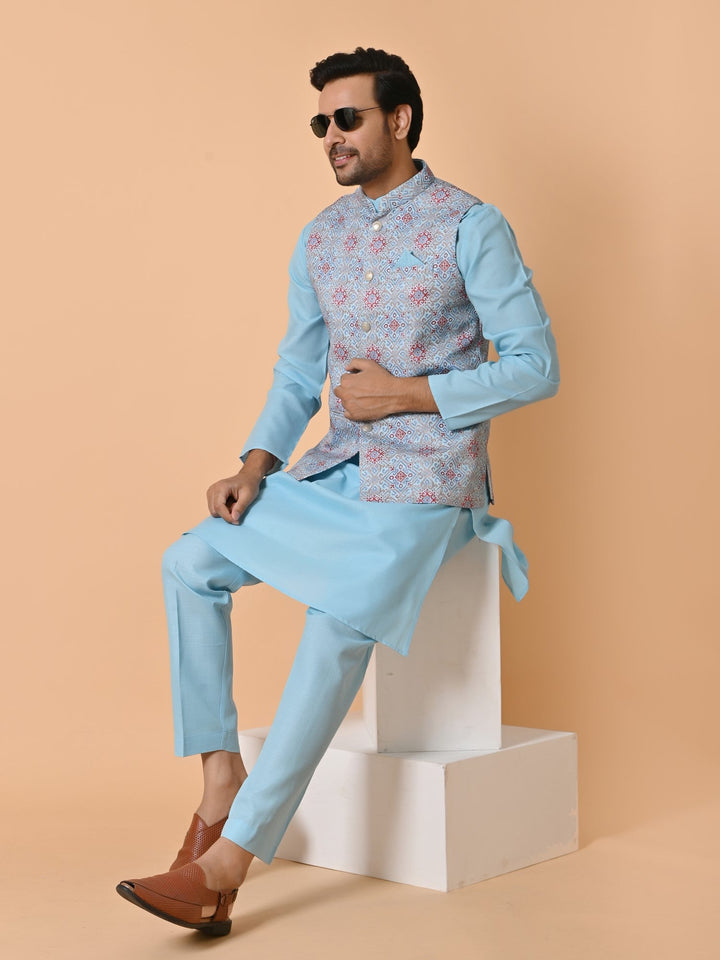 Geometric Blue Jacket Kurta Set