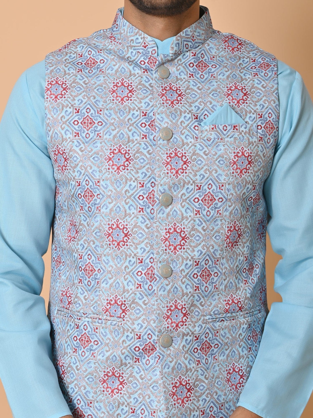 Geometric Blue Jacket Kurta Set