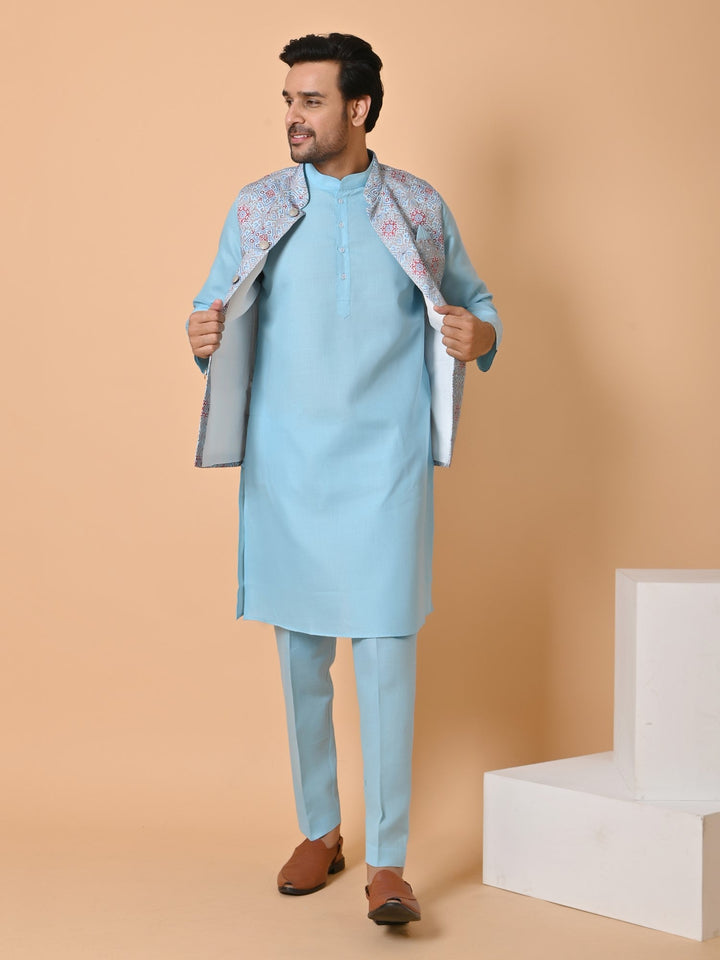 Geometric Blue Jacket Kurta Set