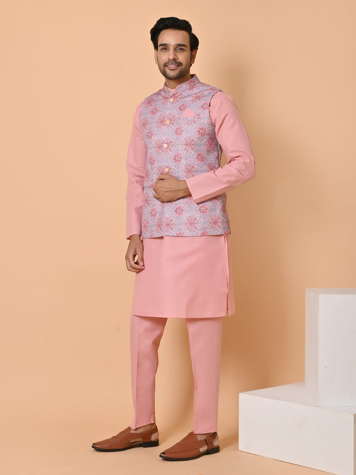 Geometric Pink Jacket Kurta Set