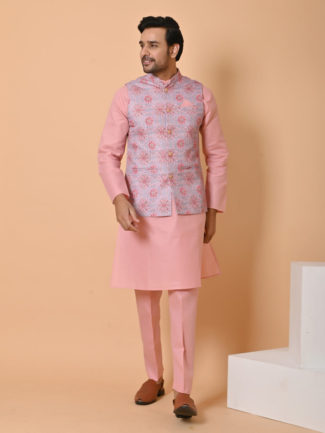 Geometric Pink Jacket Kurta Set