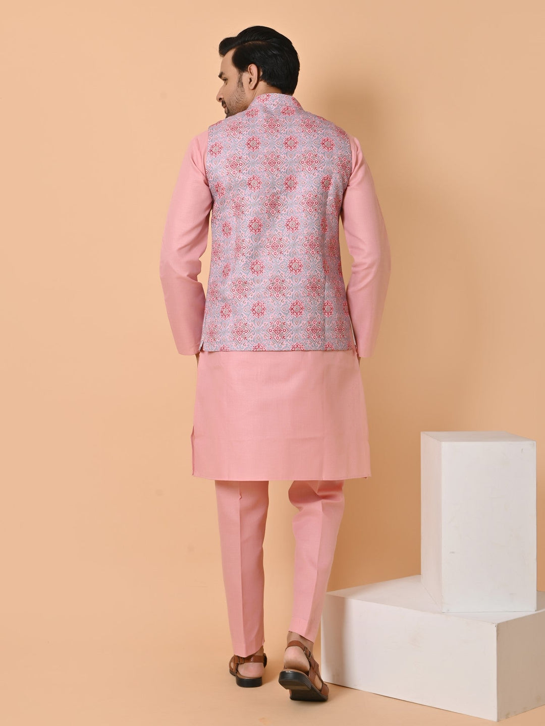 Geometric Pink Jacket Kurta Set