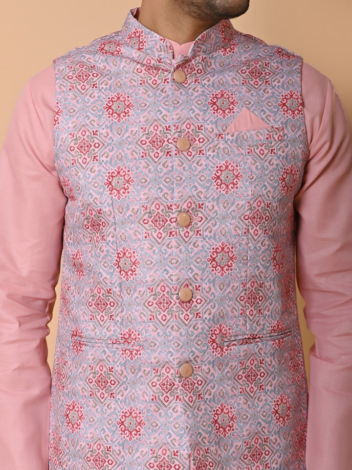 Geometric Pink Jacket Kurta Set