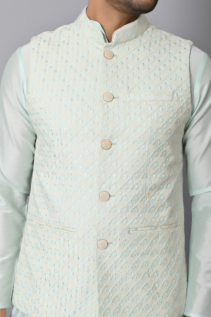 Ethnic Motifs Green Jacket Kurta Set