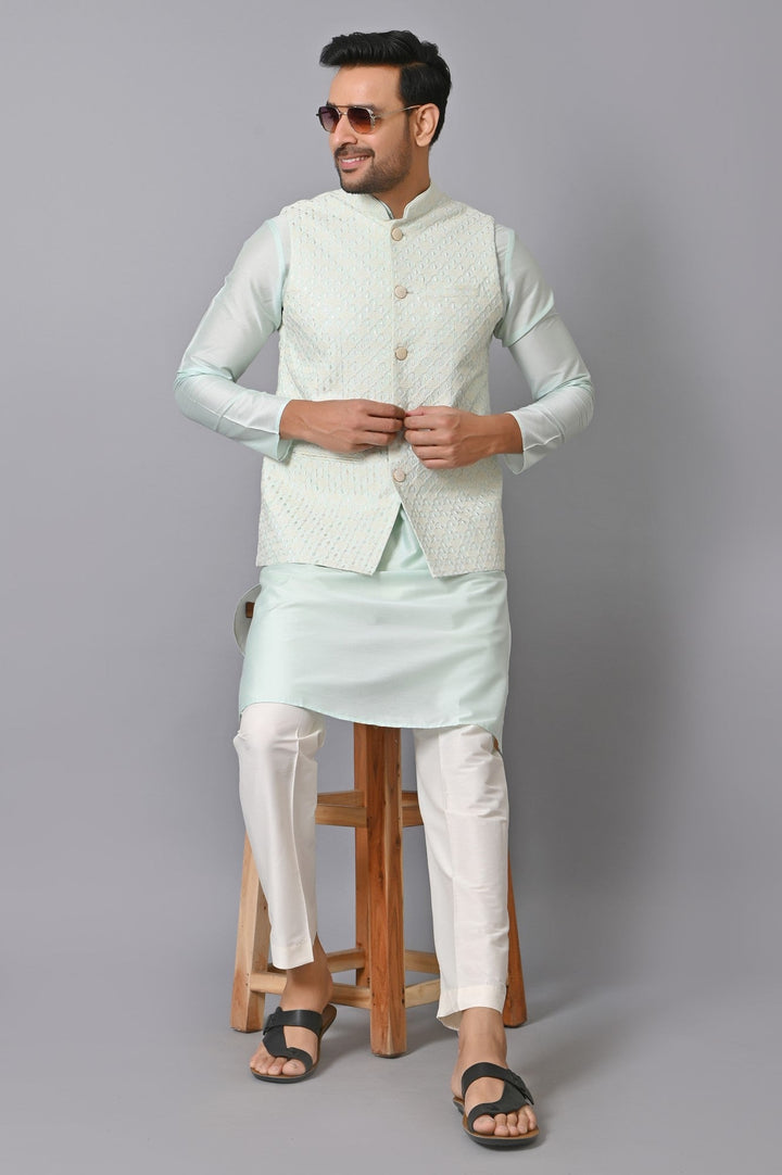 Ethnic Motifs Green Jacket Kurta Set