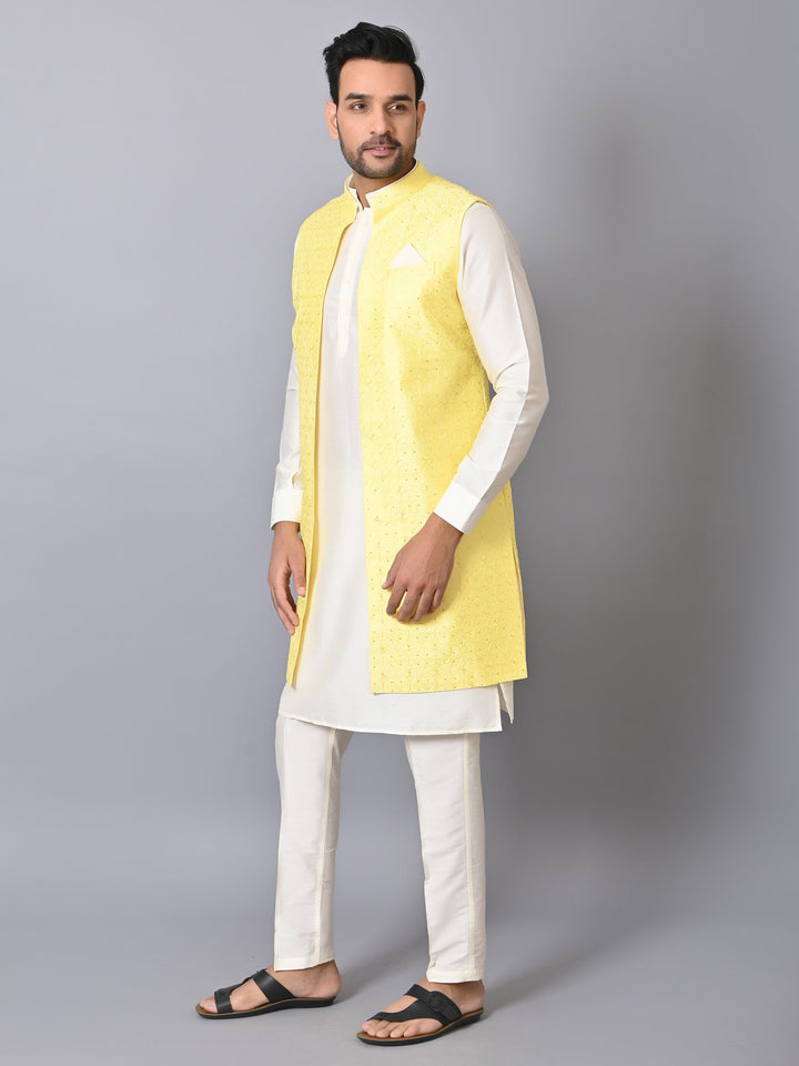 Geometric Yellow Jacket Kurta Set