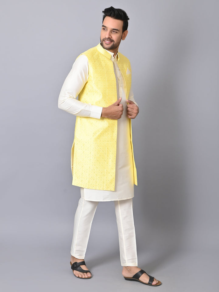 Geometric Yellow Jacket Kurta Set