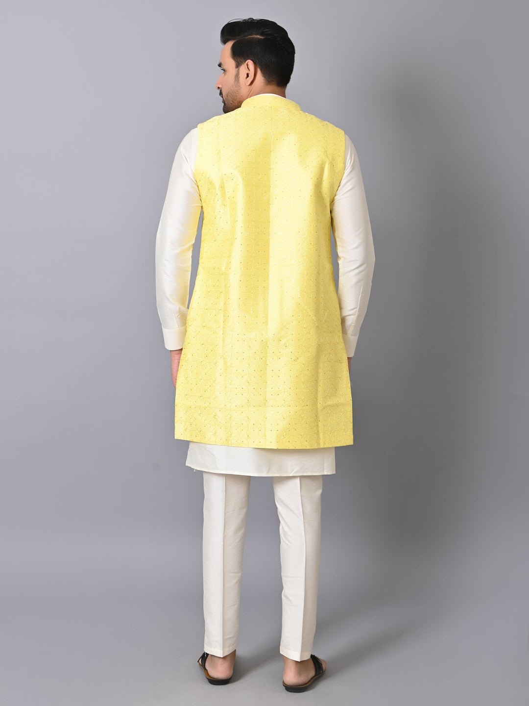 Geometric Yellow Jacket Kurta Set