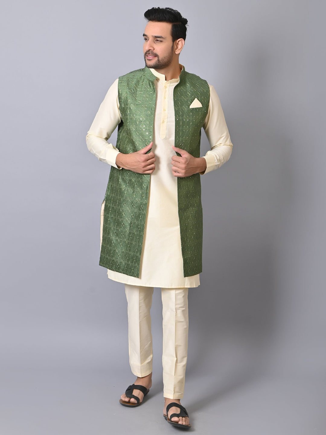 Geometric Green Jacket Kurta Set