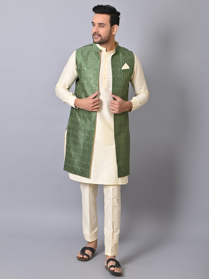 Geometric Green Jacket Kurta Set