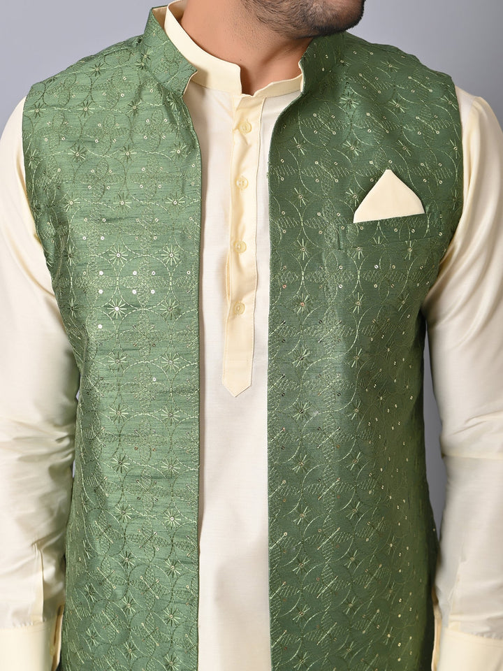Geometric Green Jacket Kurta Set