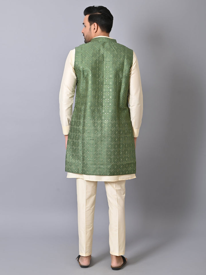 Geometric Green Jacket Kurta Set