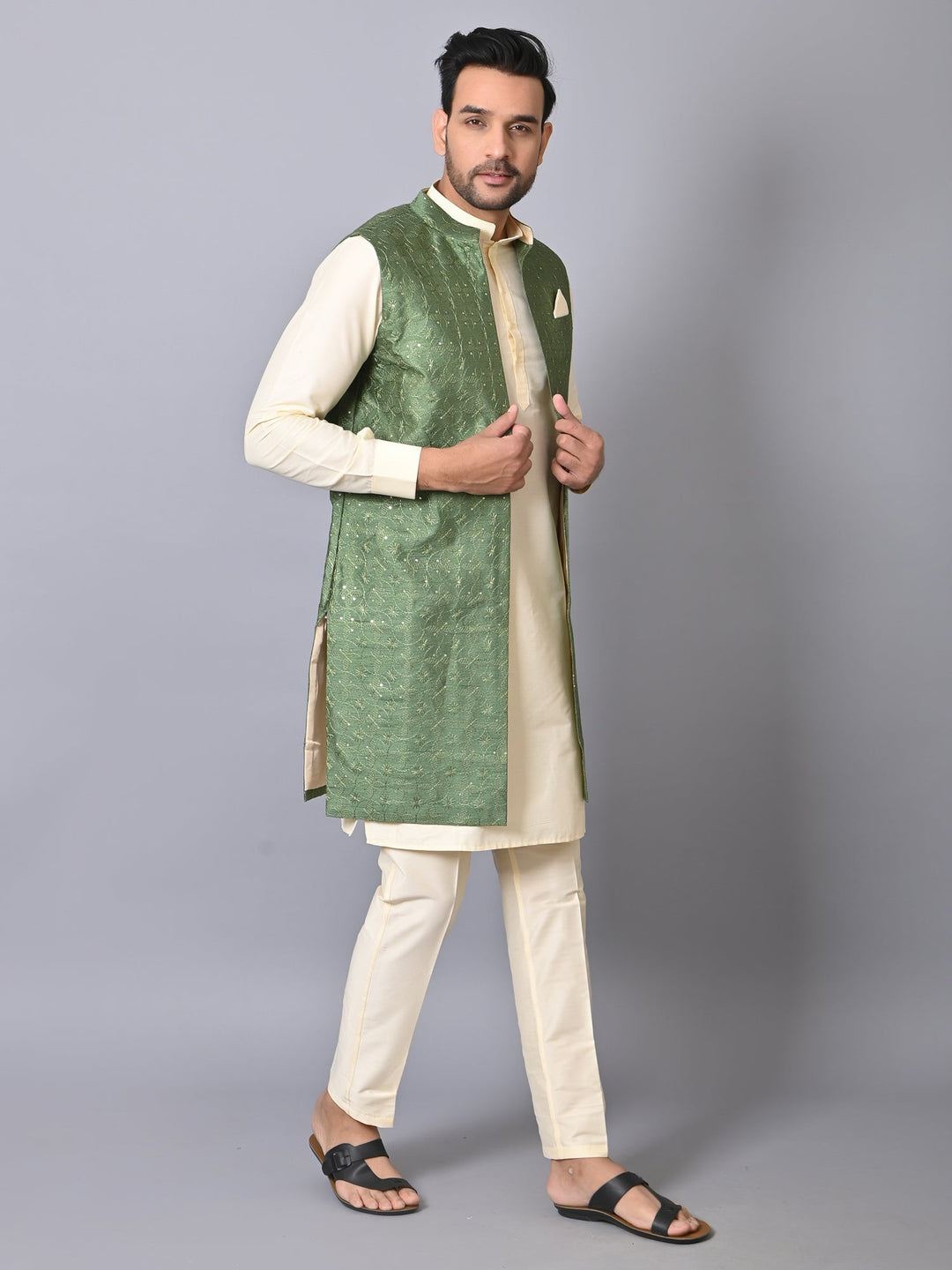 Geometric Green Jacket Kurta Set