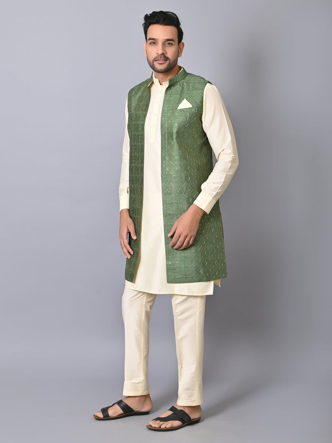 Geometric Green Jacket Kurta Set