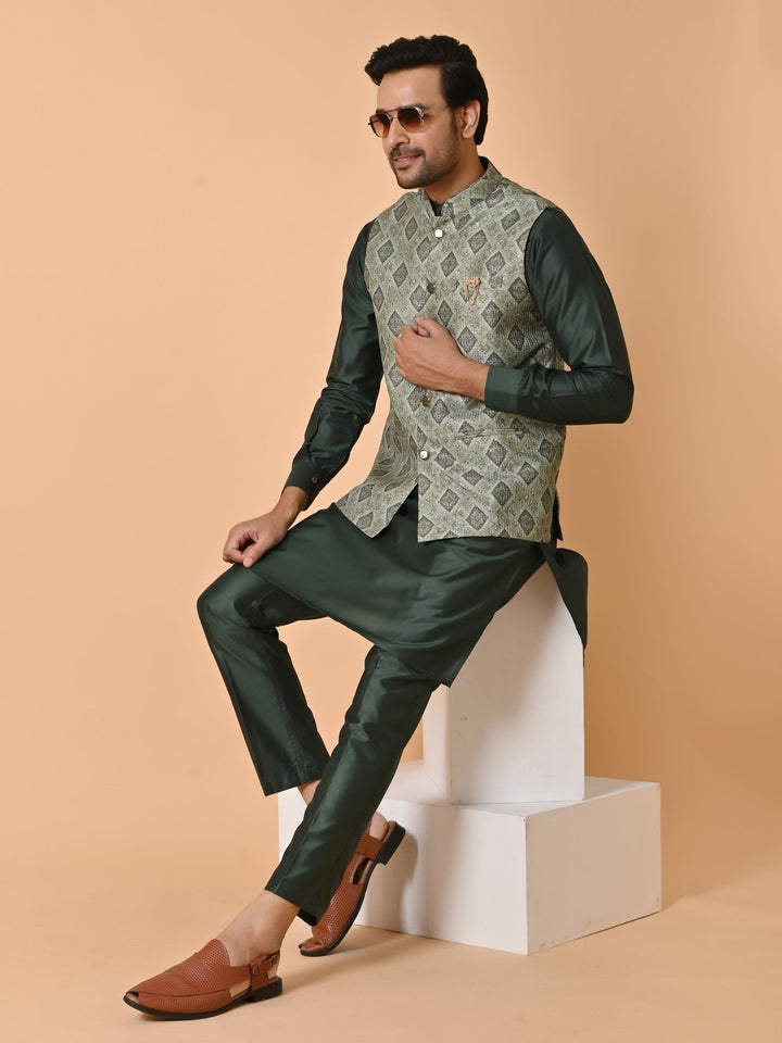 Geometric Green Jacket Kurta Set