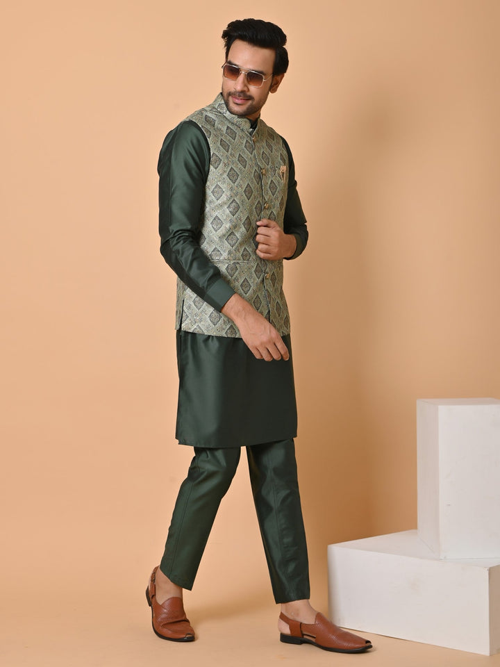 Geometric Green Jacket Kurta Set