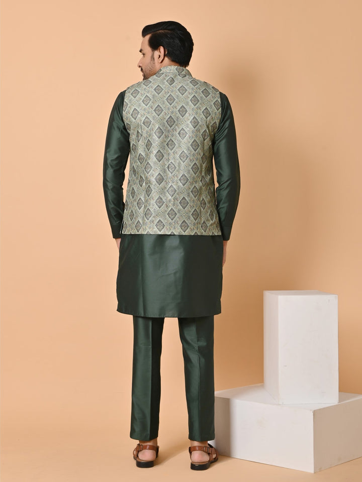 Geometric Green Jacket Kurta Set