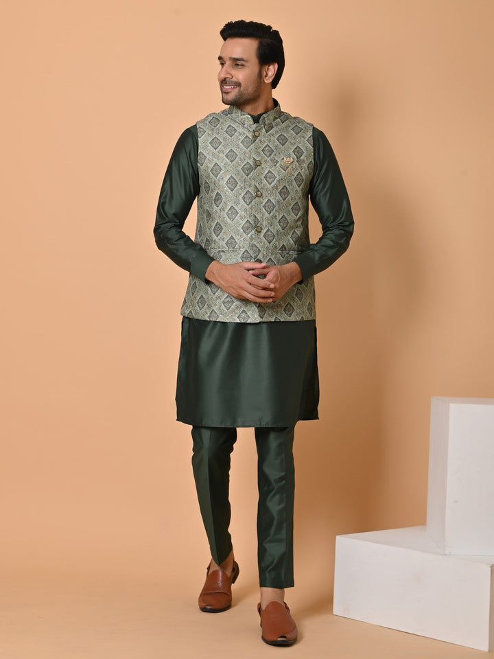 Geometric Green Jacket Kurta Set