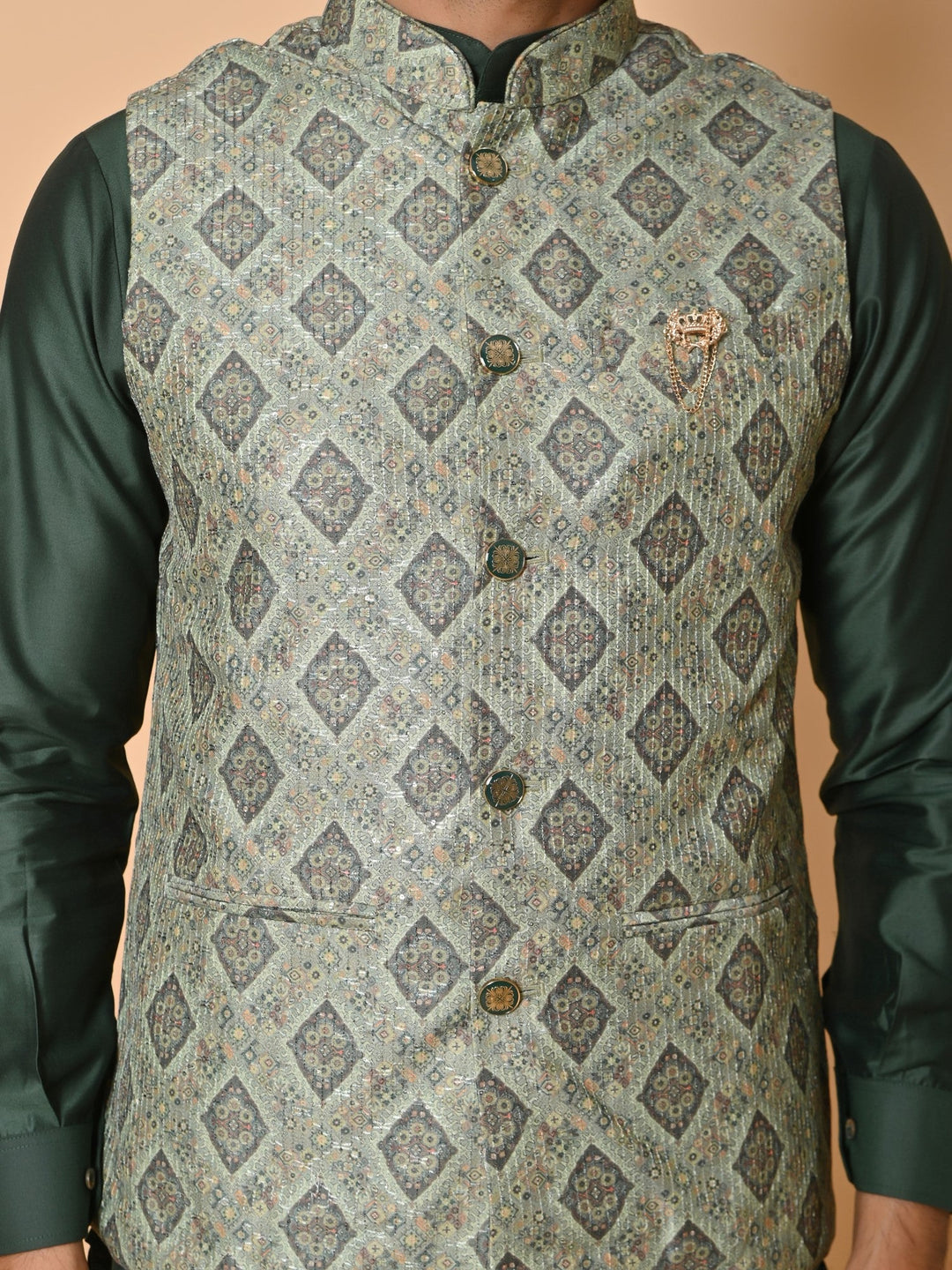 Geometric Green Jacket Kurta Set