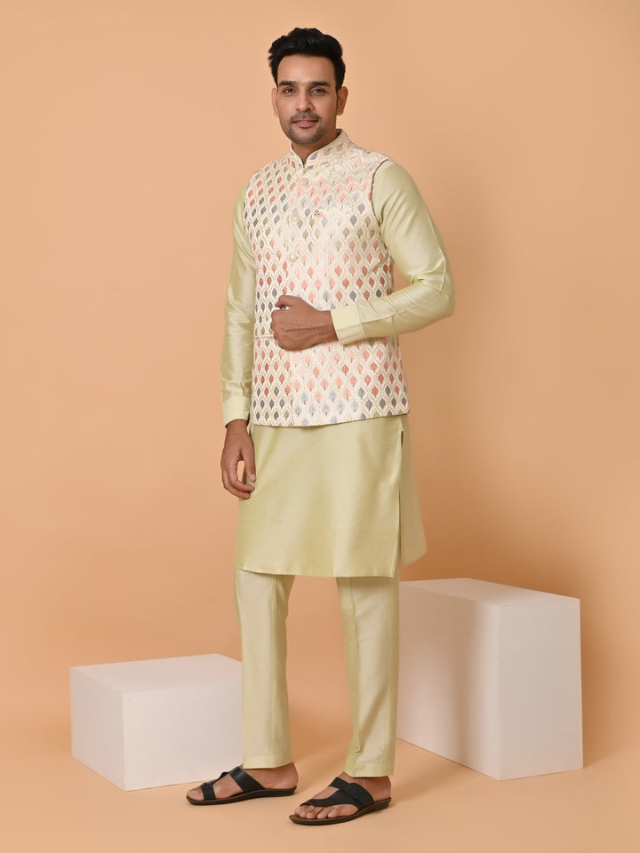 Geometric Cream Jacket Kurta Set