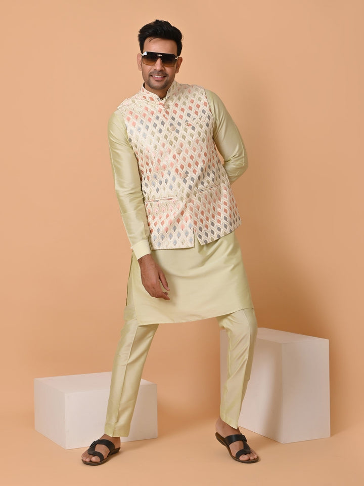 Geometric Cream Jacket Kurta Set