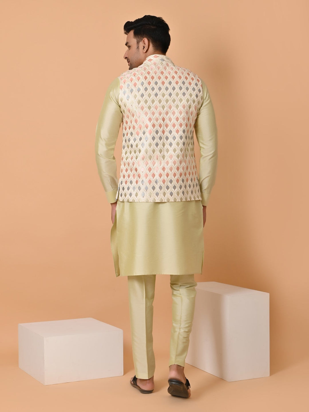 Geometric Cream Jacket Kurta Set