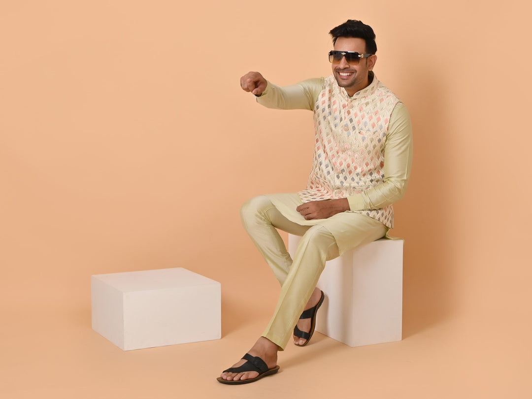 Geometric Cream Jacket Kurta Set